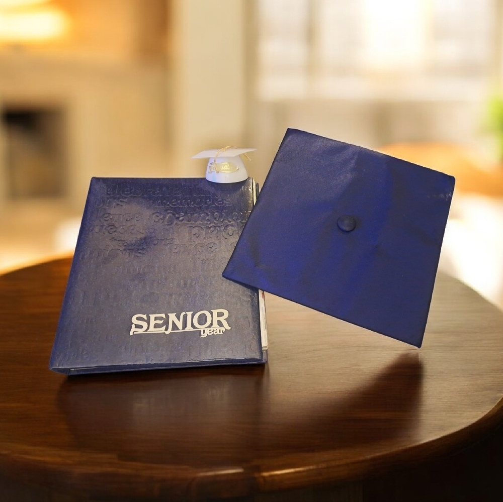 Memory Senior Graduation Book For Photos and Experiences And Blue Graduation Cap